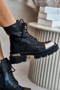 Ocieplane Workery Botki Damskie Ze Skóry Naturalnej Goe OO2N4119 Czarne