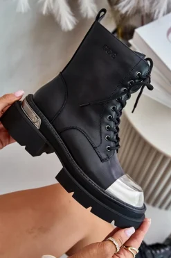 Ocieplane Workery Botki Damskie Ze Skóry Naturalnej Goe OO2N4119 Czarne