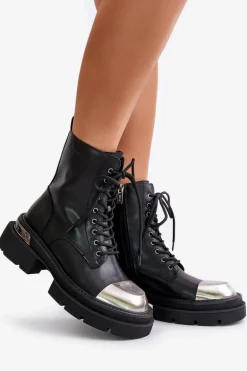 Ocieplane Workery Botki Damskie Ze Skóry Naturalnej Goe OO2N4119 Czarne