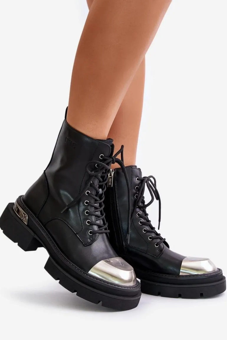 Ocieplane Workery Botki Damskie Ze Skóry Naturalnej Goe OO2N4119 Czarne