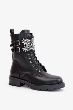 Ocieplane Workery Botki Z Ozdobnym Paskiem I Klamrami Czarne Viveria