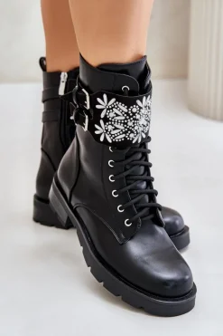 Ocieplane Workery Botki Z Ozdobnym Paskiem I Klamrami Czarne Viveria