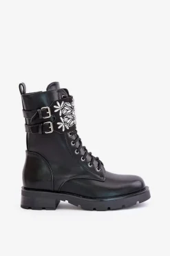 Ocieplane Workery Botki Z Ozdobnym Paskiem I Klamrami Czarne Viveria