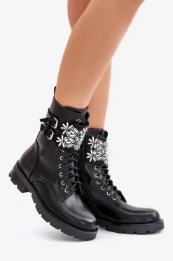Ocieplane Workery Botki Z Ozdobnym Paskiem I Klamrami Czarne Viveria