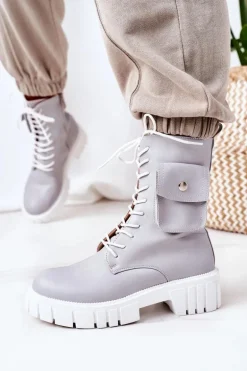 Ocieplane Workery Z Kieszenią Jasnoszare Awesome