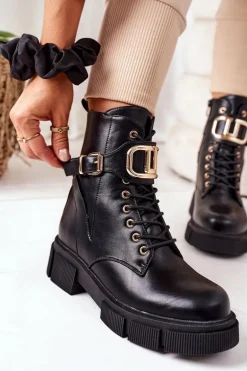 Ocieplane Workery Ze Złotą Klamrą Czarne Maybelle