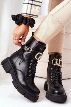 Ocieplane Workery Ze Złotą Klamrą Czarne Maybelle