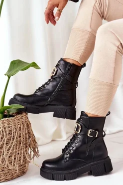 Ocieplane Workery Ze Złotą Klamrą Czarne Maybelle