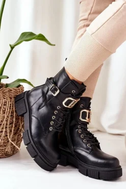 Ocieplane Workery Ze Złotą Klamrą Czarne Maybelle