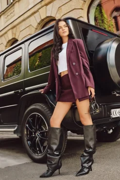 Ocieplane Wsuwane Kozaki Damskie Na Szpilce Z Marszczeniem Czarne Angelica