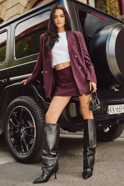 Ocieplane Wsuwane Kozaki Damskie Na Szpilce Z Marszczeniem Czarne Angelica