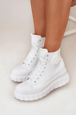 Ocieplane Wysokie Trampki Damskie Na Platformie Zamek Białe Sarira