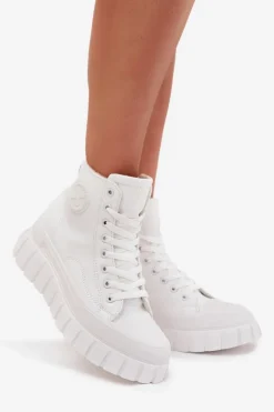 Ocieplane Wysokie Trampki Damskie Na Platformie Zamek Białe Sarira