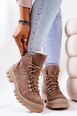 Ocieplane Zamszowe Botki Piasek Sandstorm