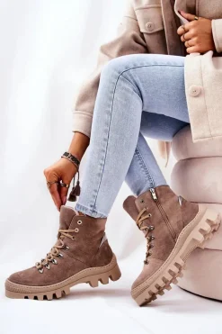 Ocieplane Zamszowe Botki Piasek Sandstorm