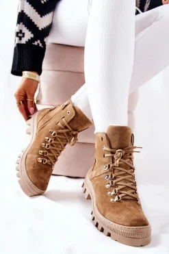 Ocieplane Zamszowe Botki Beżowe Sandstorm