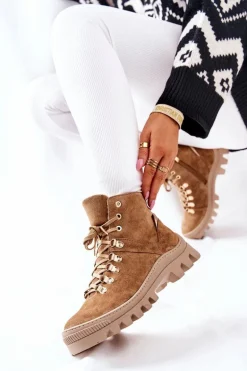 Ocieplane Zamszowe Botki Beżowe Sandstorm