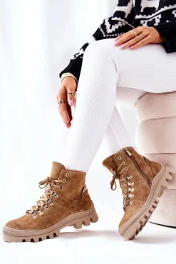 Ocieplane Zamszowe Botki Beżowe Sandstorm