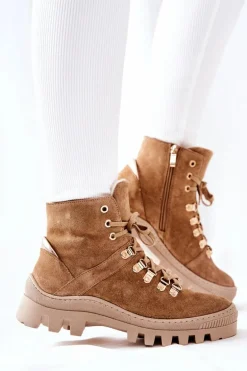 Ocieplane Zamszowe Botki Beżowe Sandstorm