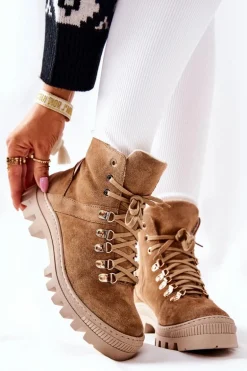 Ocieplane Zamszowe Botki Beżowe Sandstorm