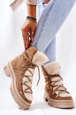 Ocieplane Zamszowe Botki Trapery Beżowe Mindago