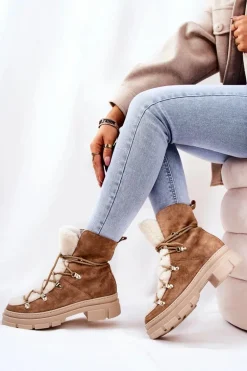 Ocieplane Zamszowe Botki Trapery Beżowe Mindago