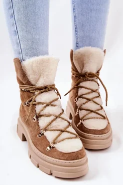 Ocieplane Zamszowe Botki Trapery Beżowe Mindago