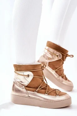 Ocieplane Zamszowe Botki Śniegowce Camel Clarem