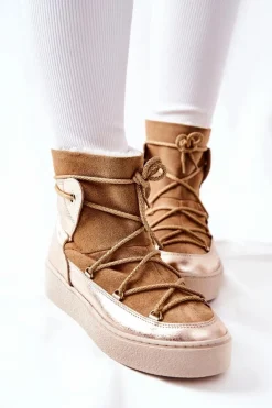 Ocieplane Zamszowe Botki Śniegowce Camel Clarem