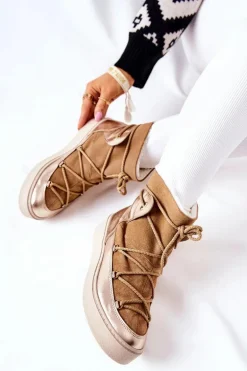 Ocieplane Zamszowe Botki Śniegowce Camel Clarem