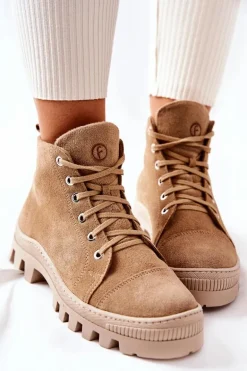 Ocieplane Zamszowe Botki Trapery Camel Madisson