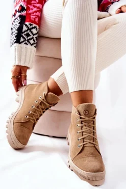 Ocieplane Zamszowe Botki Trapery Camel Madisson