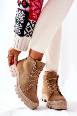 Ocieplane Zamszowe Botki Trapery Camel Madisson