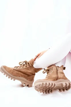 Ocieplane Zamszowe Botki Trapery Camel Cressid