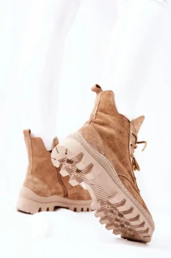 Ocieplane Zamszowe Botki Trapery Camel Cressid