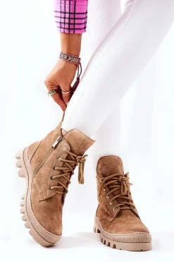 Ocieplane Zamszowe Botki Trapery Camel Cressid