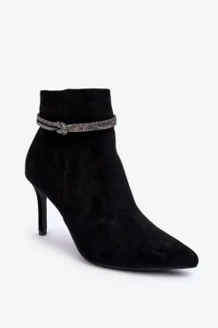 Ocieplane Zamszowe Botki Na Szpilce Czarne Anslei