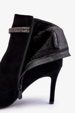 Ocieplane Zamszowe Botki Na Szpilce Czarne Anslei