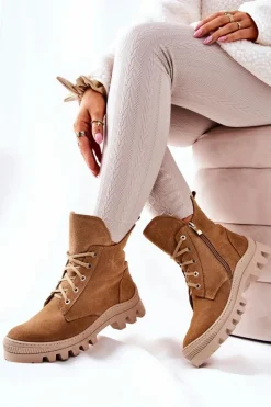 Ocieplane Zamszowe Botki Trapery Camel Annabeth