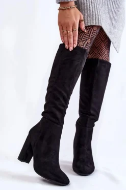 Ocieplane Zamszowe Kozaki Na Słupku Czarne Obsessive