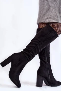 Ocieplane Zamszowe Kozaki Na Słupku Czarne Obsessive