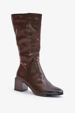 Ocieplnae Kozaki Na Słupku Eko Skórzane Do Połowy Łydki Brązowe Ellithira