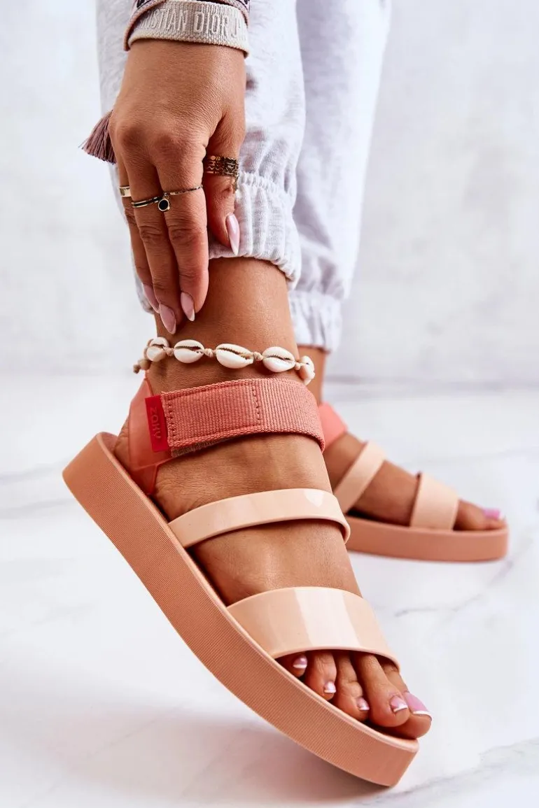 Pachnące Gumowe Sandały Na Rzep ZAXY HH285288 Pomarańczowe