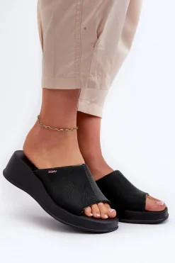 Pachnące Klapki Damskie Na Koturnie ZAXY LL285084 Czarne