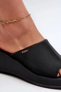 Pachnące Klapki Damskie Na Koturnie ZAXY LL285084 Czarne