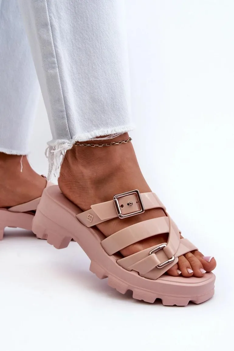 Pachnące Klapki Damskie Na Niskim Obcasie ZAXY NN285044 Jasnoróżowe