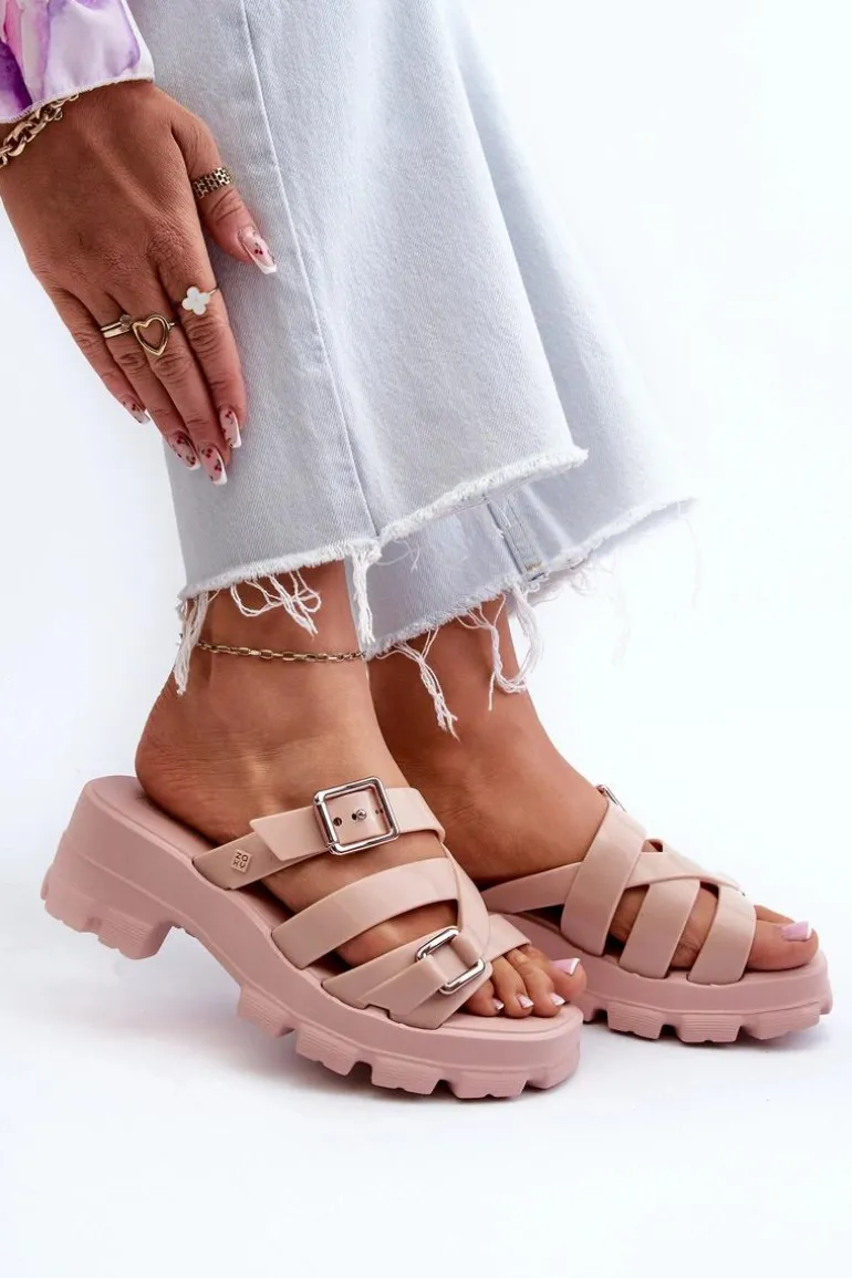 Pachnące Klapki Damskie Na Niskim Obcasie ZAXY NN285044 Jasnoróżowe