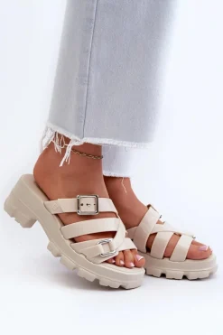 Pachnące Klapki Damskie Na Niskim Obcasie ZAXY NN285042 Jasnobeżowe