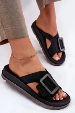 Pachnące Klapki Damskie Z Ozdobną Klamrą ZAXY RR285078 Czarne