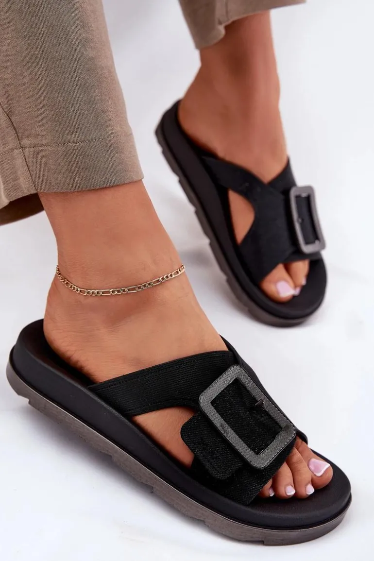 Pachnące Klapki Damskie Z Ozdobną Klamrą ZAXY RR285078 Czarne